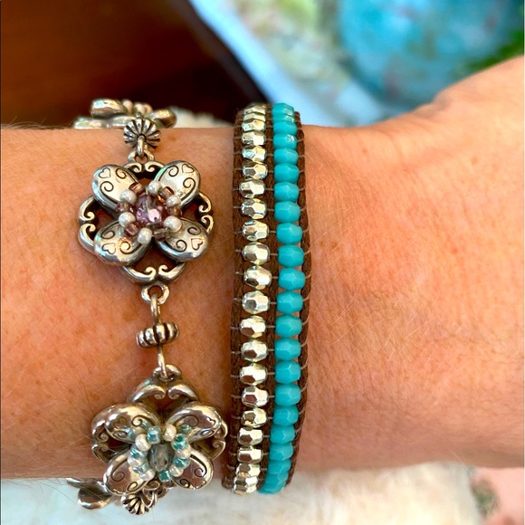 ⭐️SOLD⭐️Brighton ARIEL FLOWER blue pink crystal beads Flower bracelet earrings - Picture 7 of 16